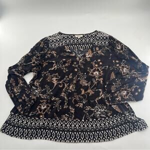 Style & Co Long Sleeve Mixed Print Blouse Plus Size Black and White NWT Boho